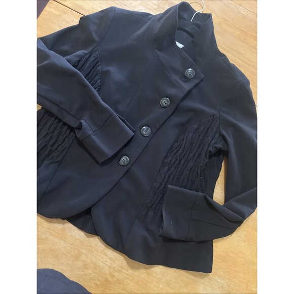 Joseph Ribkoff Jacket Womens sz8 Black Bolero Crop Blazer 4 Button Ruching - Picture 7 of 12